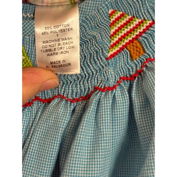 Lolly Wolly Doodle Girls Blue Long-Sleeve Christmas Tree Smocked Dress size 7 - Picture 7 of 7